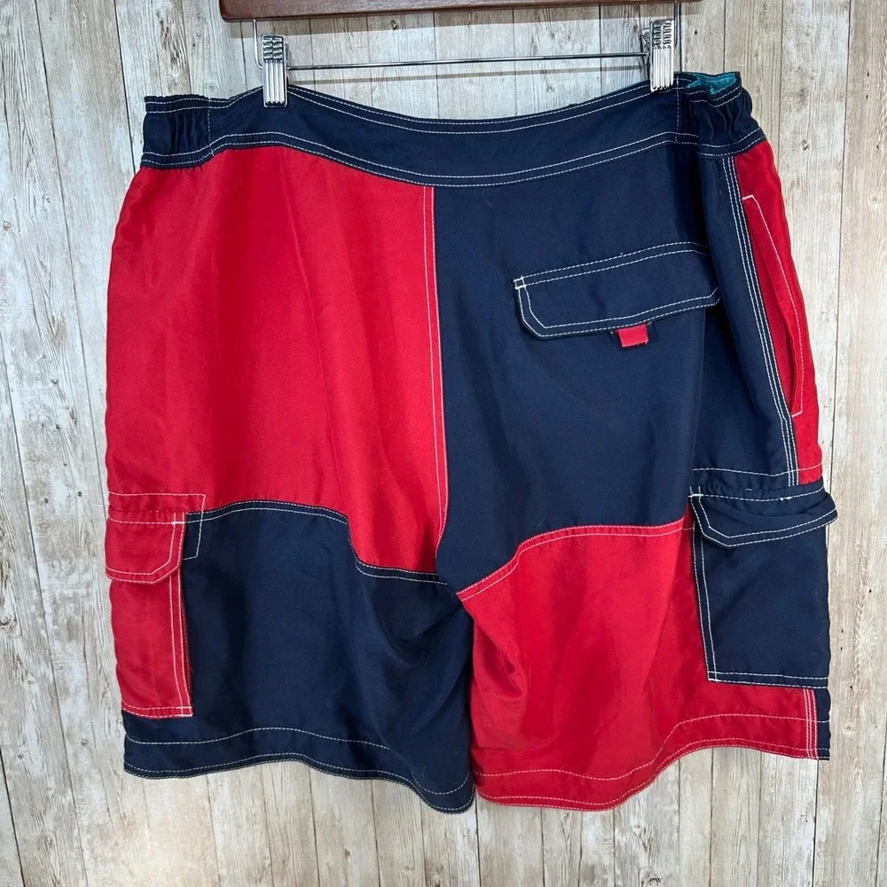 Boden Mens Swim Trunks Size 40 Color Block Red‎ Blue Drawstring Swim Shorts